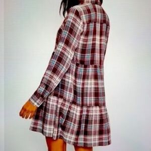 LOFT Petite Burgundy and Blue Plaid Shirt